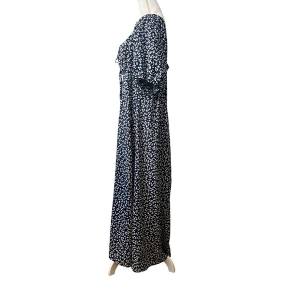 Shein Curve Floral Bohemian Maxi Dress With Puff Sleeves Navy & White  4XL - Picture 2 of 14